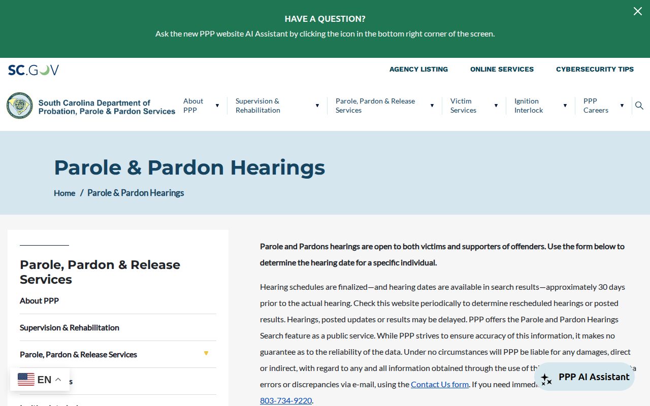 Jasper County parole hearing and release result search