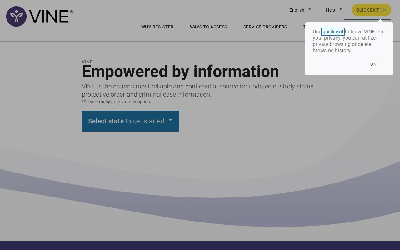 VINELink notification registration for a Jasper County inmate release alert