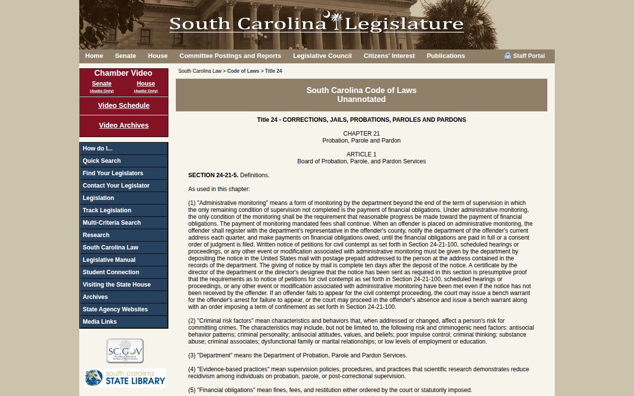 South Carolina parole law for Ridgeland Correctional Institution release verification